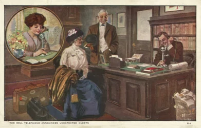Telephone call announcing guests